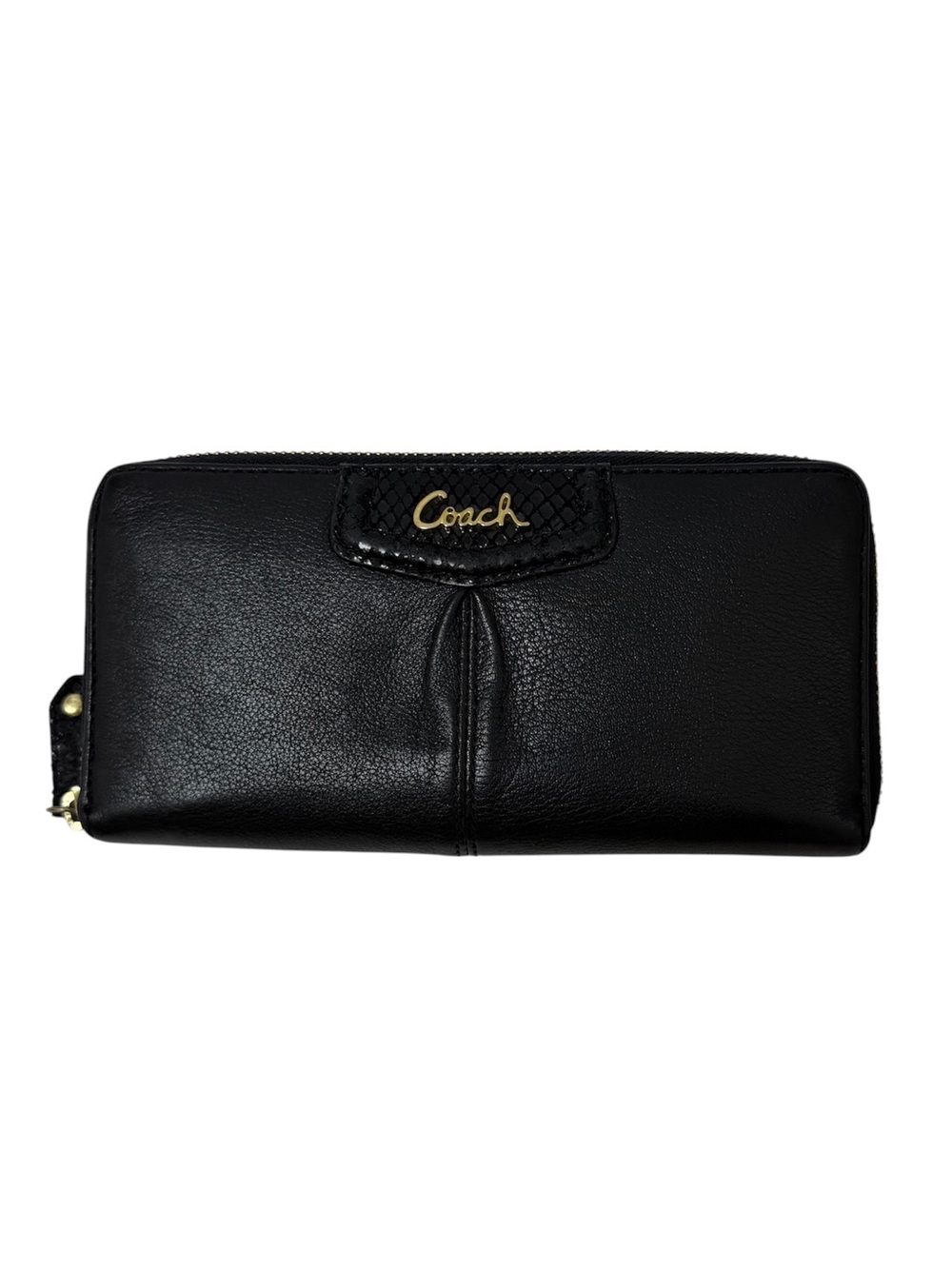 Coach Ashley Zip Around Accordion Leather Wallet Black